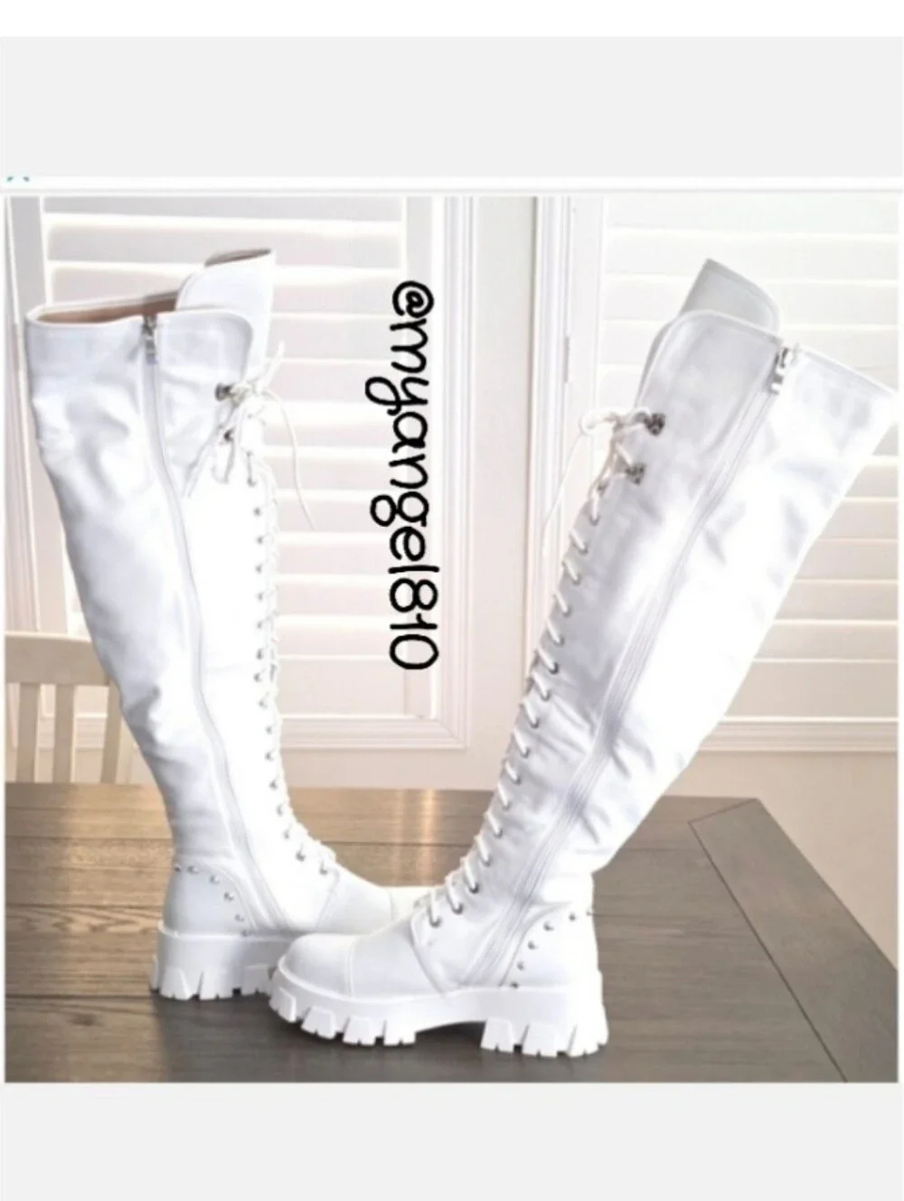 Azalea Wang White Lace-Up Over-the-Knee Combat Boots, Size 11
